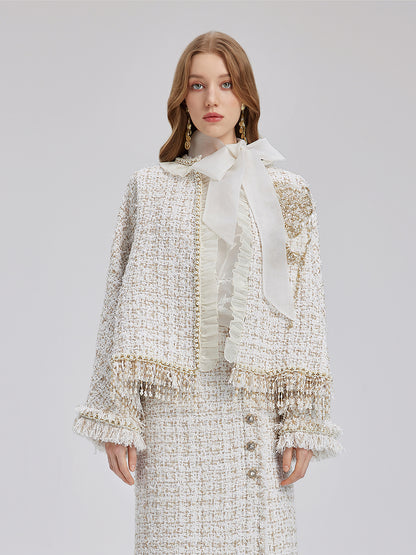 Heavy Beaded Raw-edge Tweed Jacket