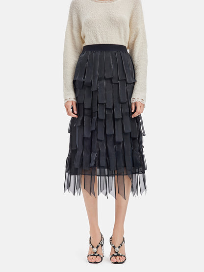 Tiered Ribbon Midi Skirt