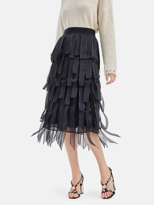 Tiered Ribbon Midi Skirt