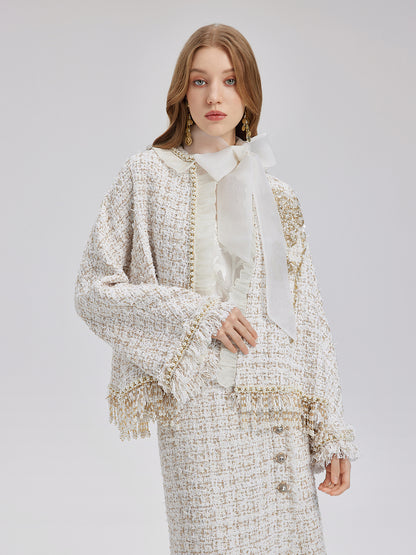 Heavy Beaded Raw-edge Tweed Jacket