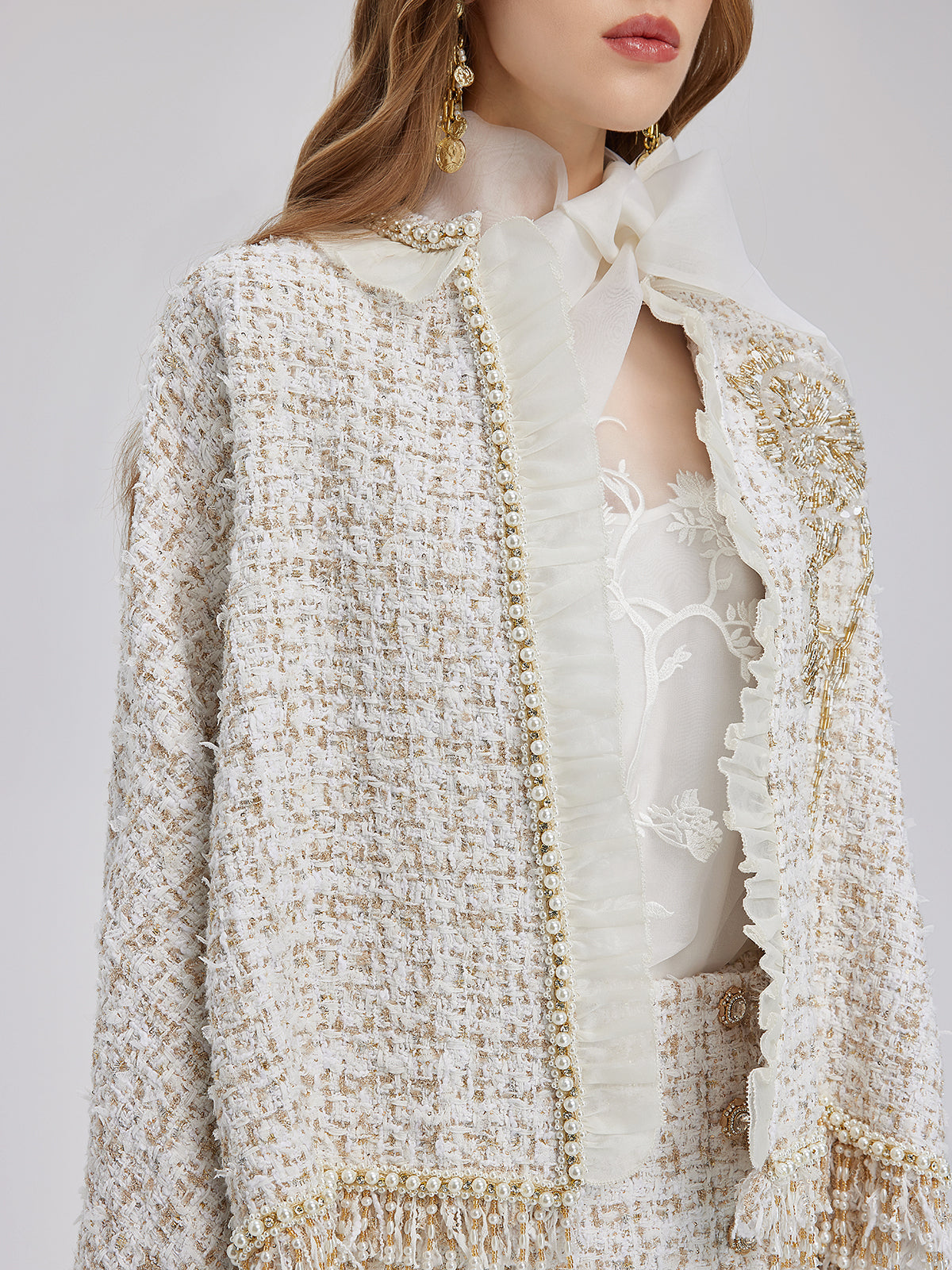 Heavy Beaded Raw-edge Tweed Jacket