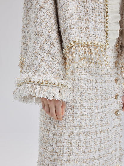 Heavy Beaded Raw-edge Tweed Jacket