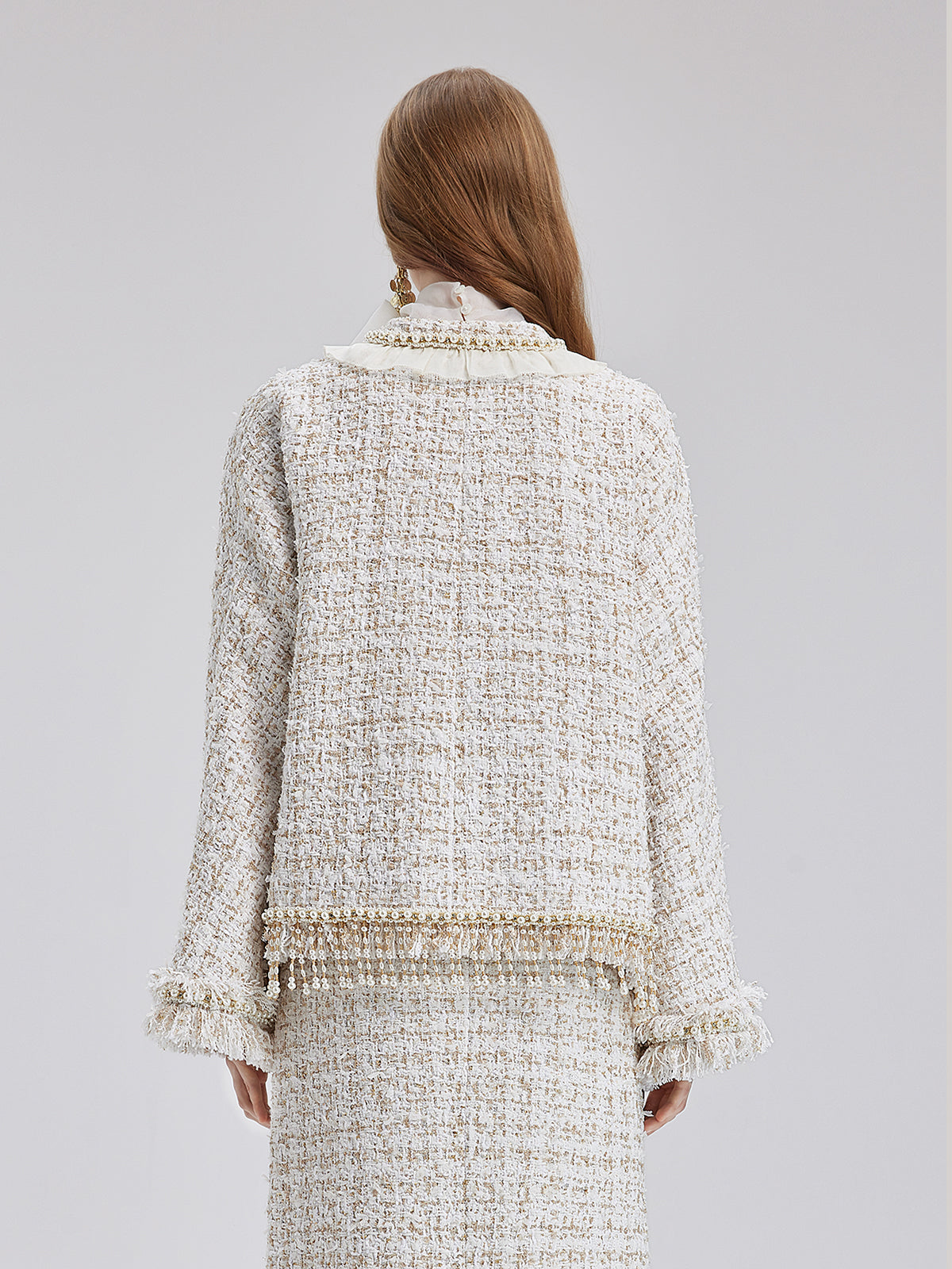 Heavy Beaded Raw-edge Tweed Jacket