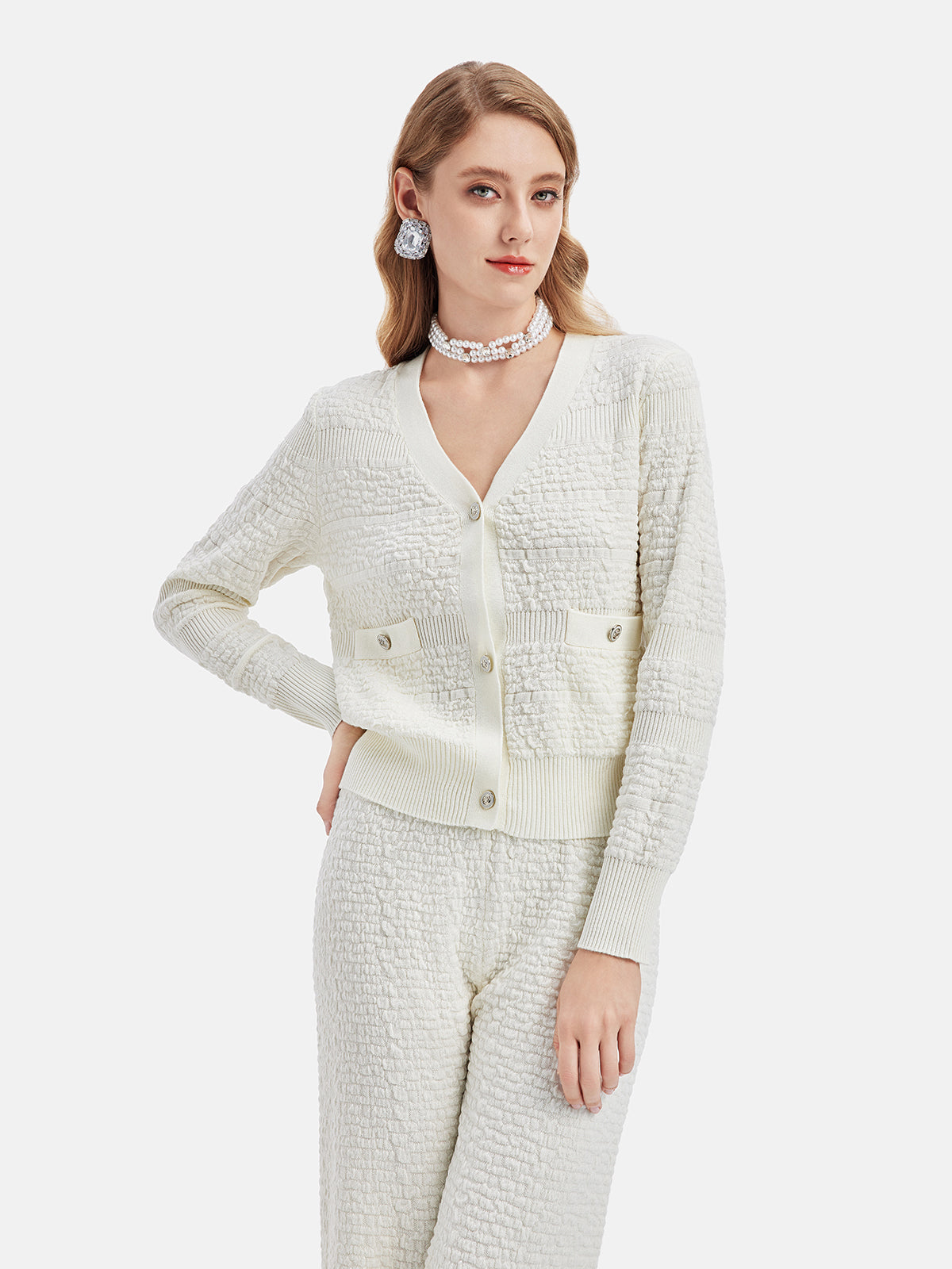 Wavy-Textured Wool Knit Set