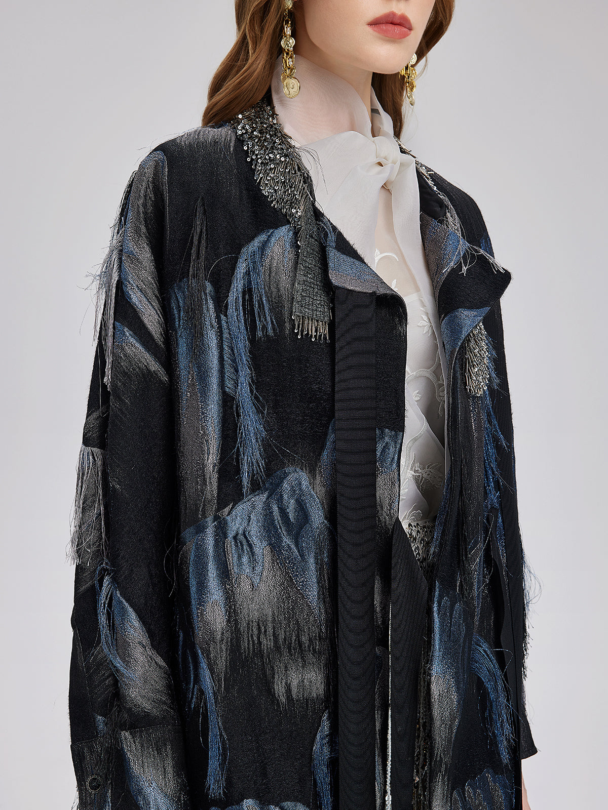 Italian Tassel Beaded Wool Coat