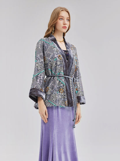 Exquisite Beadwork Silk Velvet Jacket