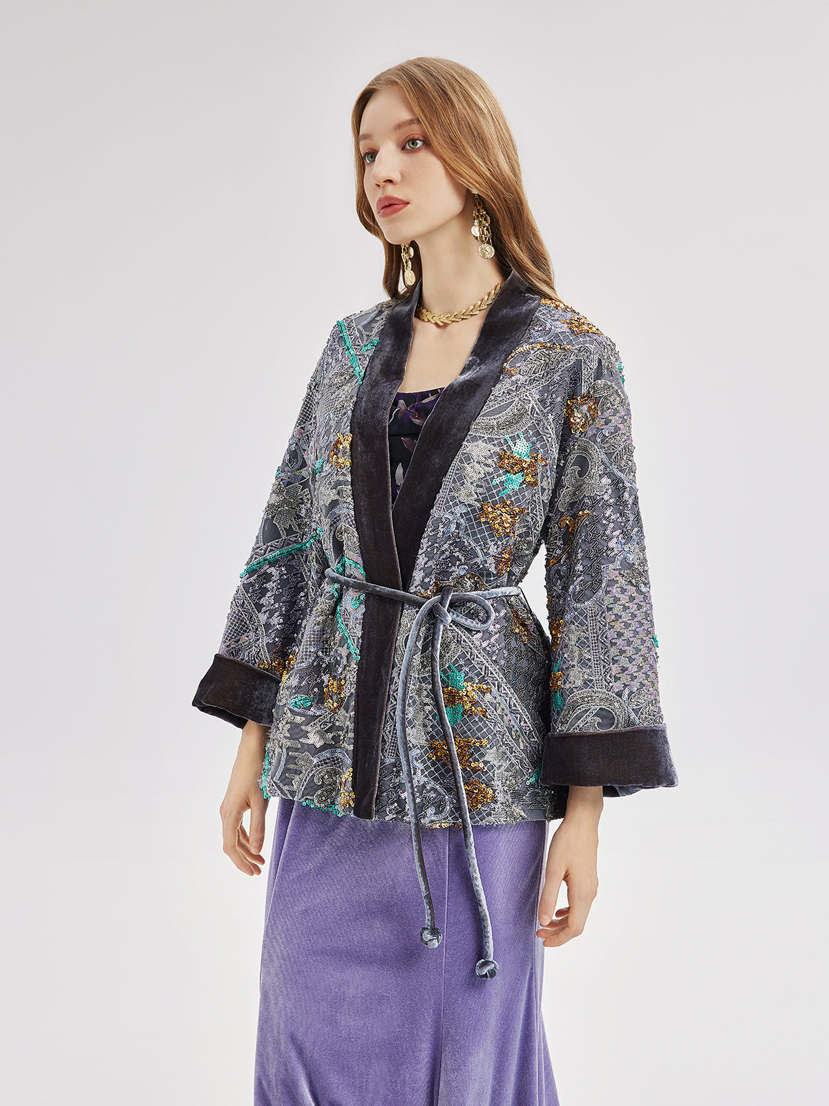 Exquisite Beadwork Silk Velvet Jacket