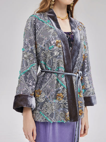 Exquisite Beadwork Silk Velvet Jacket