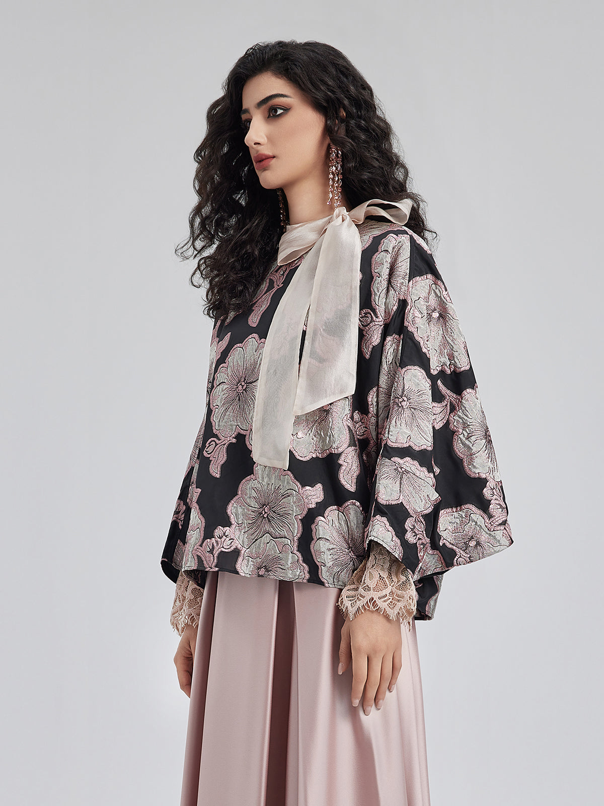 Myrtle 3D Pink Floral Batwing Top (Inner Layer Not Included)