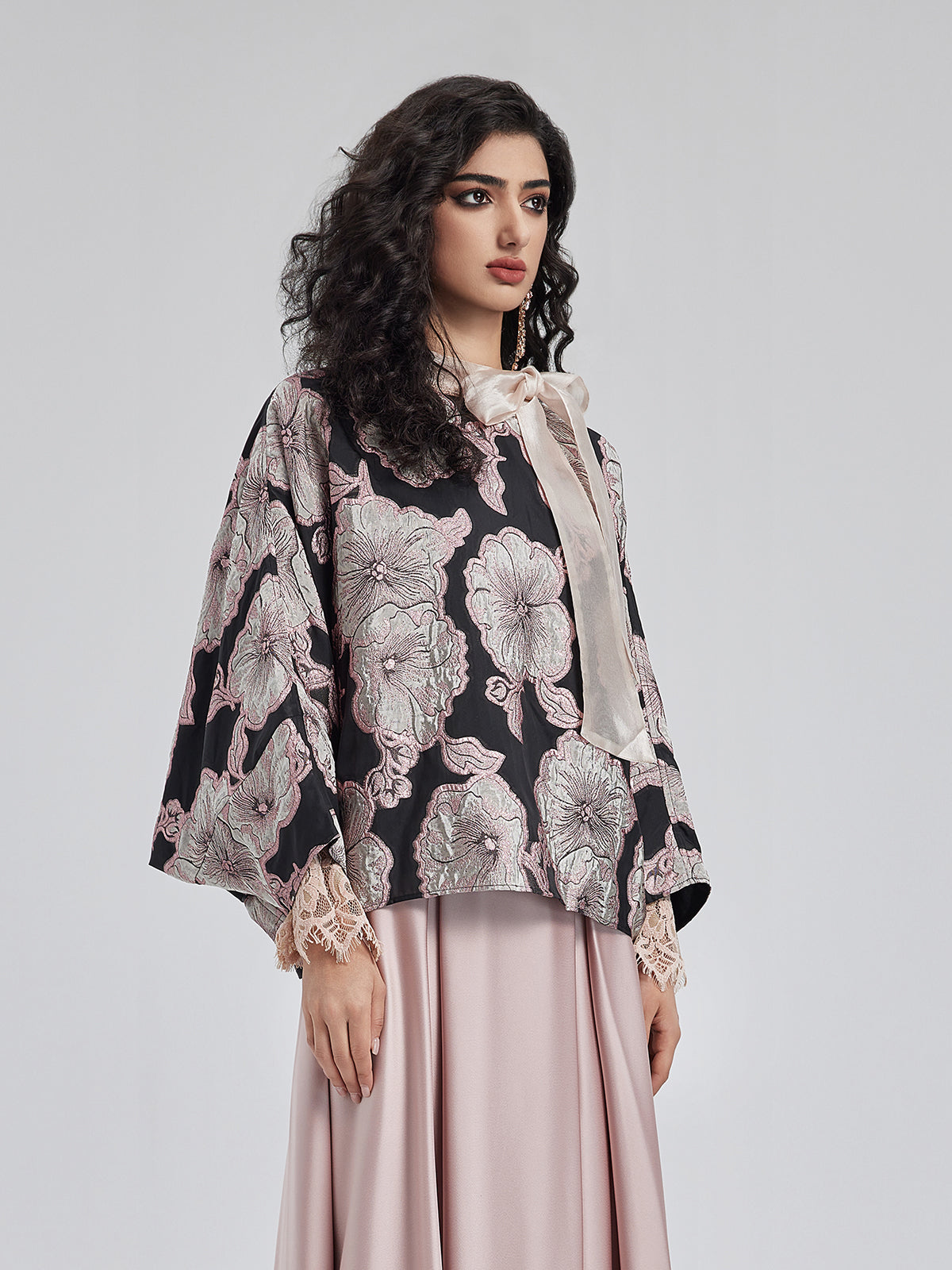 Myrtle 3D Pink Floral Batwing Top (Inner Layer Not Included)