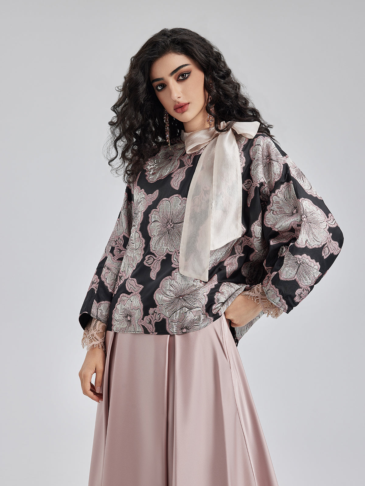 Myrtle 3D Pink Floral Batwing Top (Inner Layer Not Included)