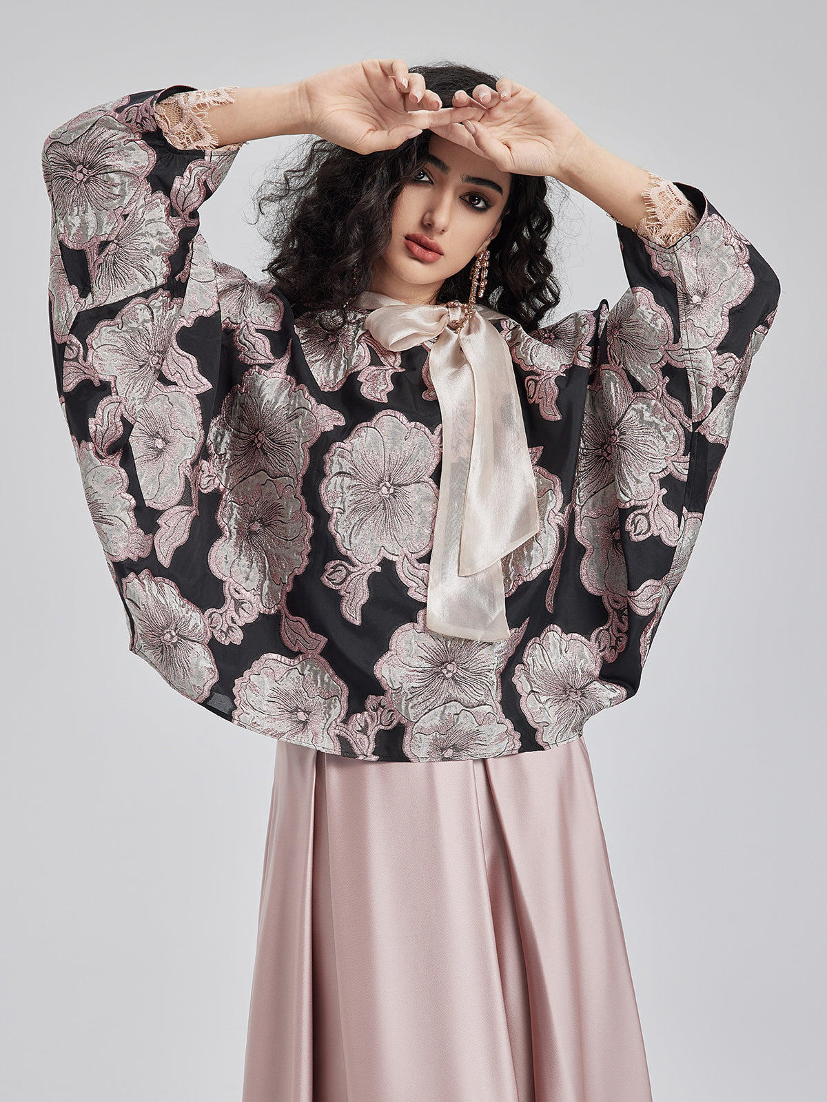 Myrtle 3D Pink Floral Batwing Top (Inner Layer Not Included)