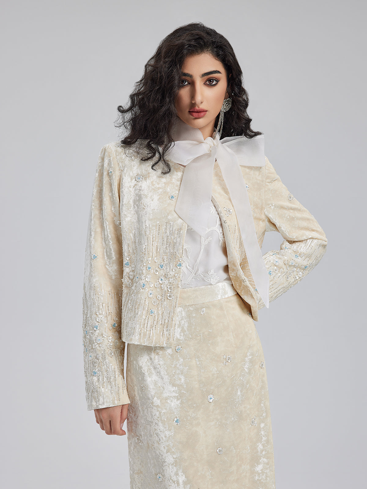 Velvet Sequin Beaded Embroidered Coat