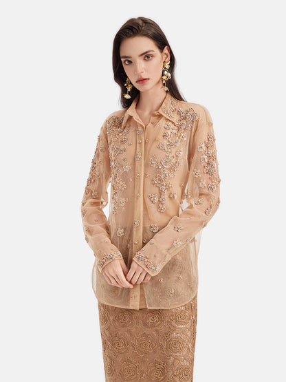 Luxurious Hand-Embroidered Beaded Shirt