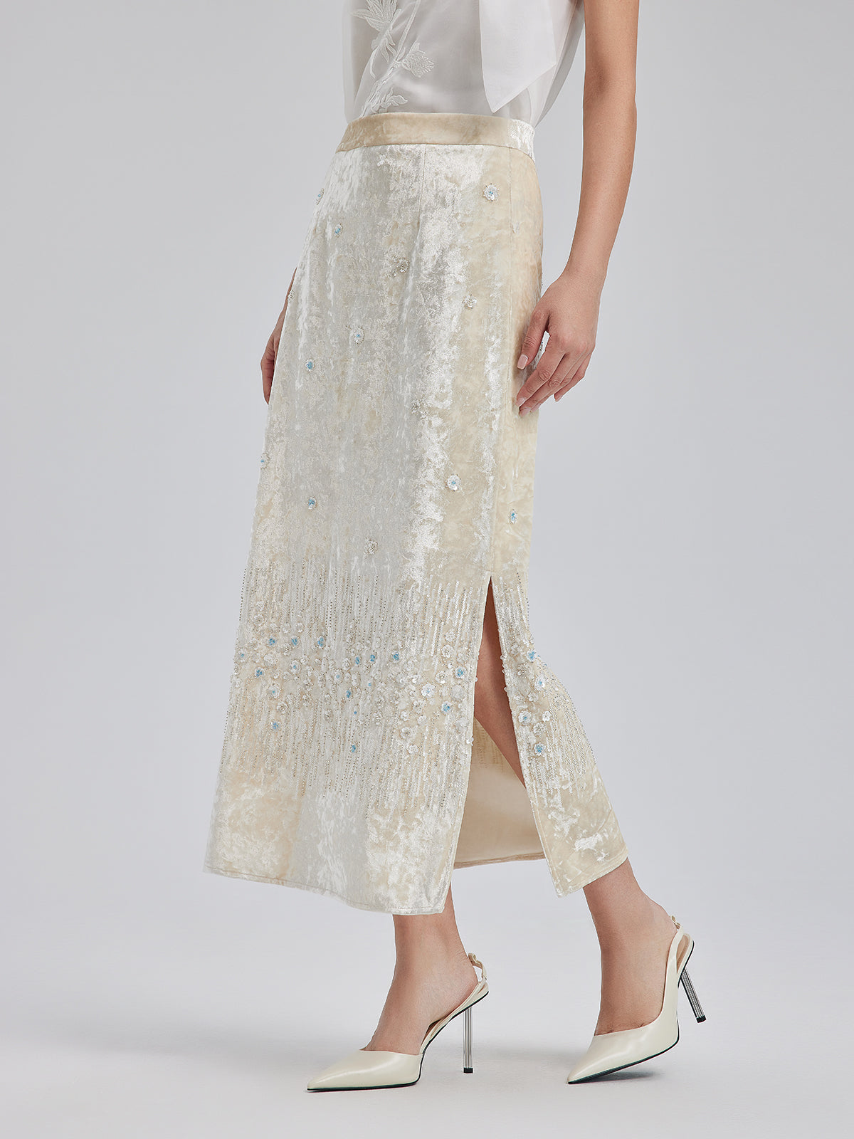 Velvet Sequin Beaded Split Skirt