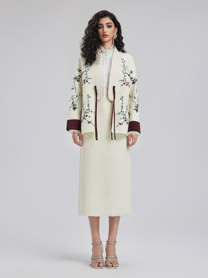 Italian Wool Embroidered Sequin Neo-Chinese Style Coat