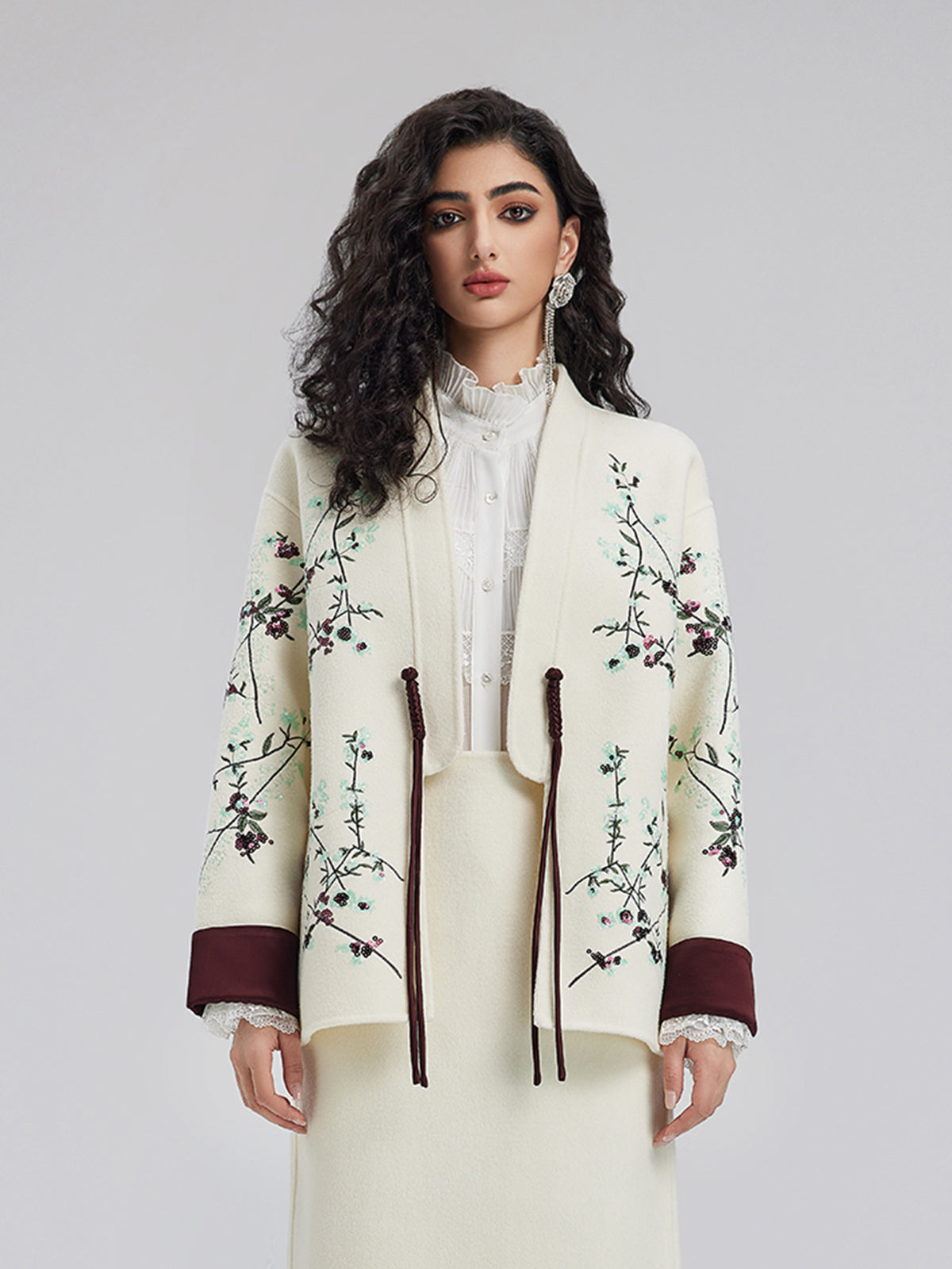 Italian Wool Embroidered Sequin Neo-Chinese Style Coat