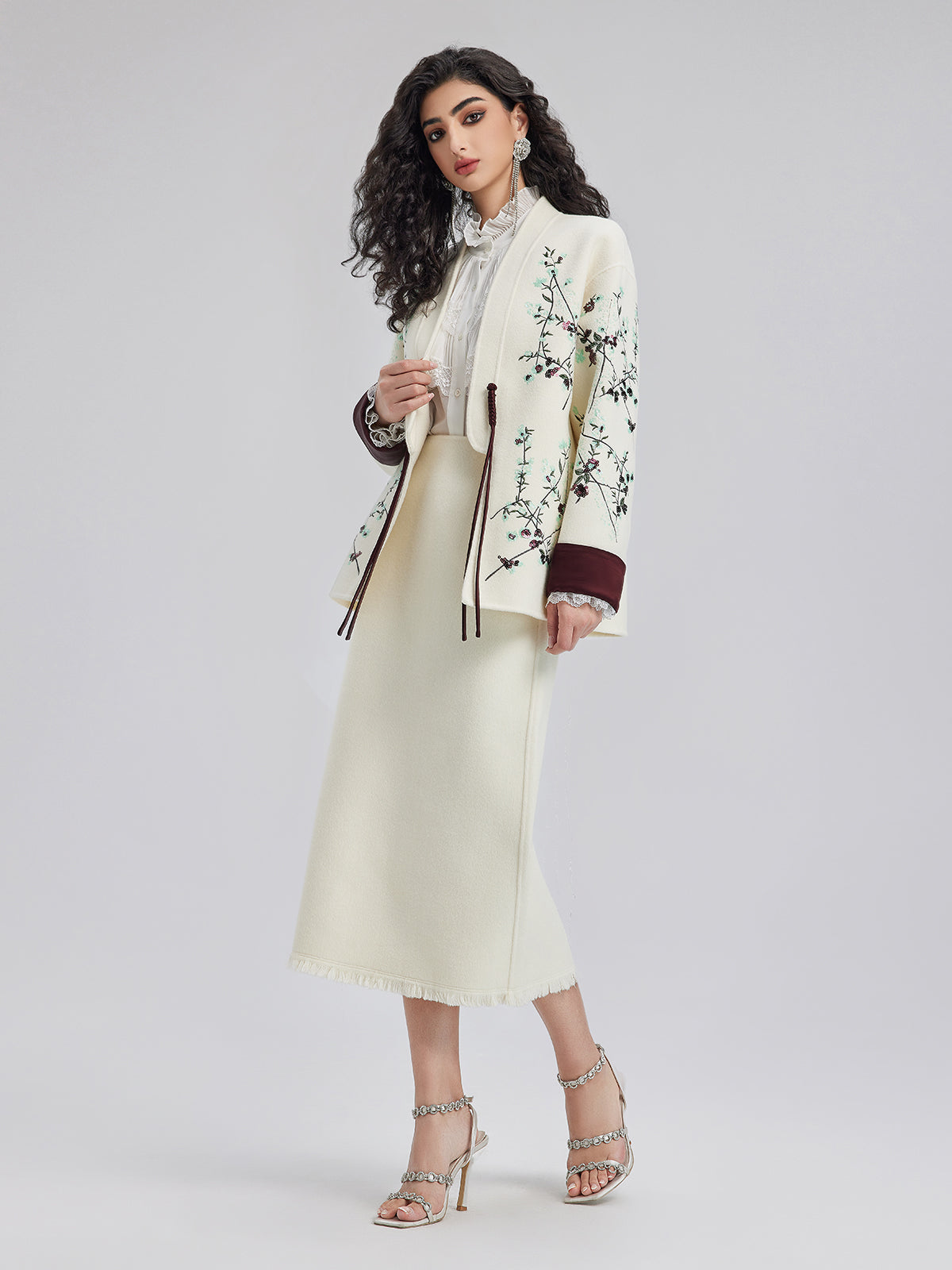 Italian Wool Embroidered Sequin Neo-Chinese Style Coat