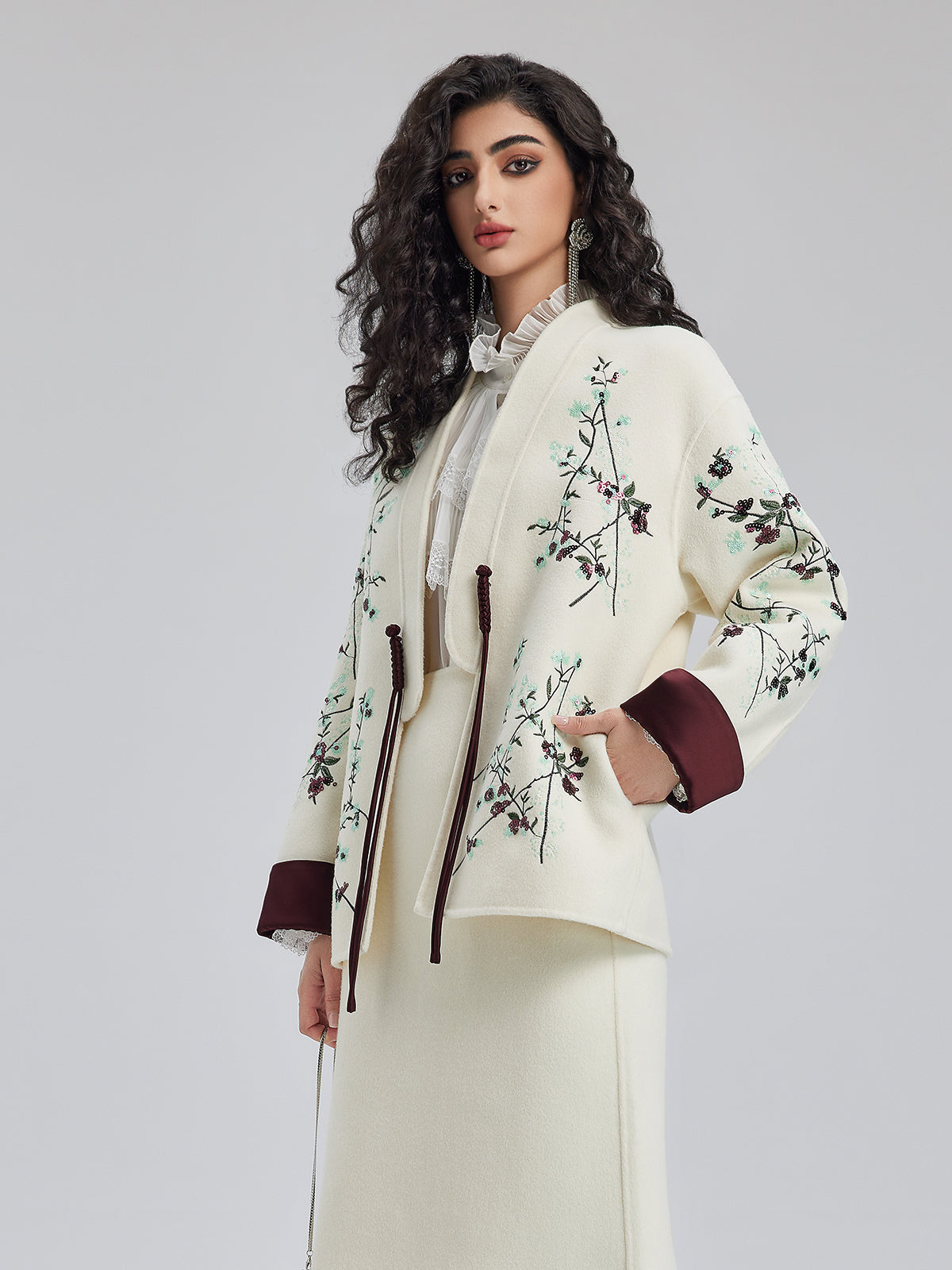 Italian Wool Embroidered Sequin Neo-Chinese Style Coat