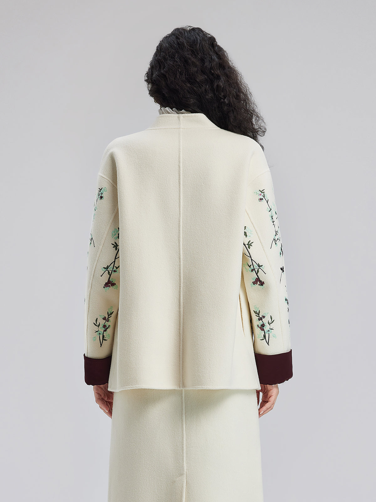 Italian Wool Embroidered Sequin Neo-Chinese Style Coat