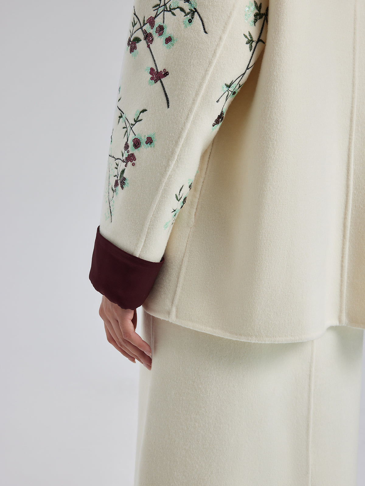 Italian Wool Embroidered Sequin Neo-Chinese Style Coat