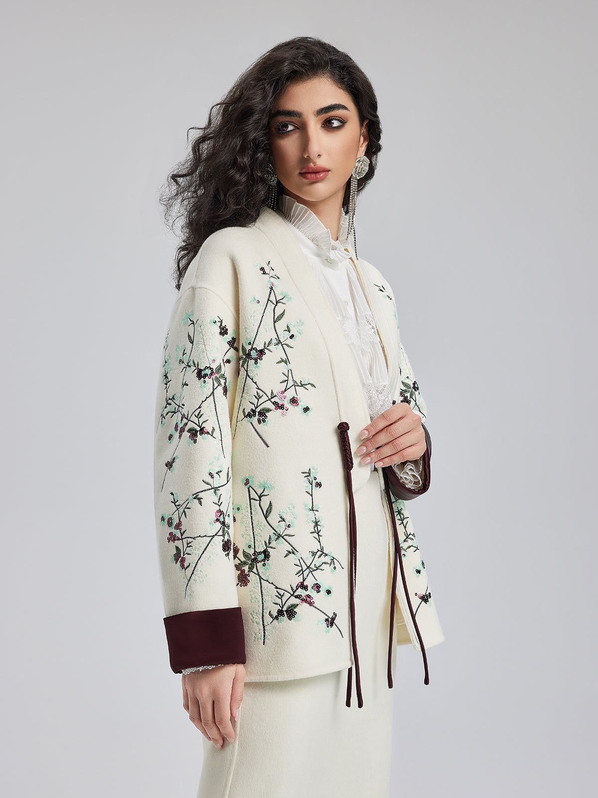 Italian Wool Embroidered Sequin Neo-Chinese Style Coat