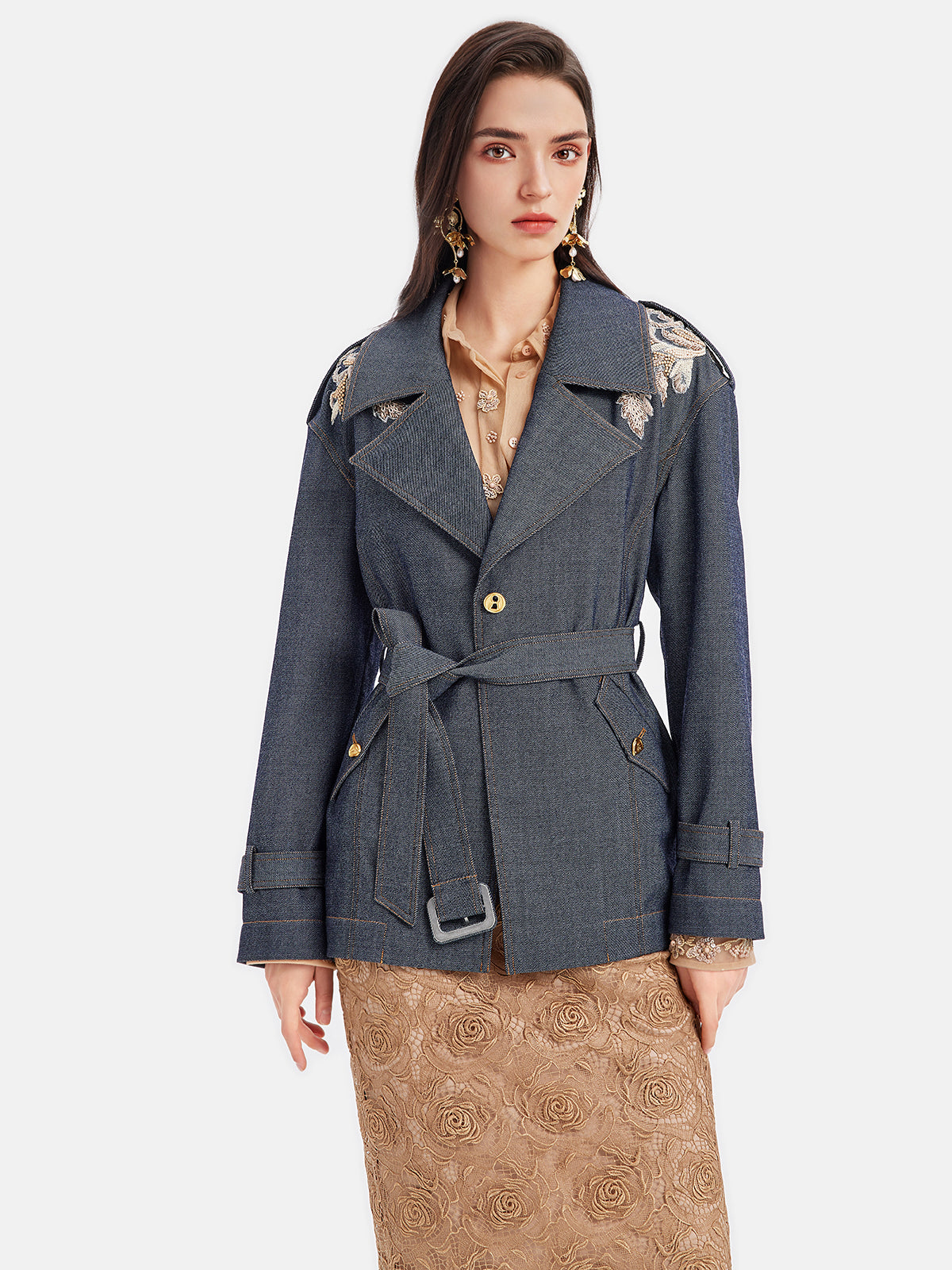 Wool & Beaded Embroidered Trench Coat