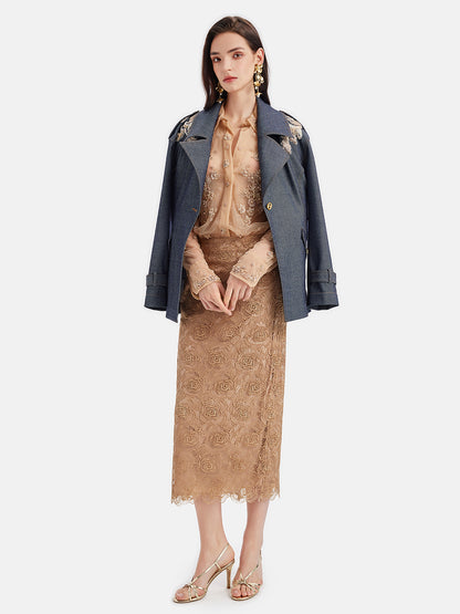 Wool & Beaded Embroidered Trench Coat