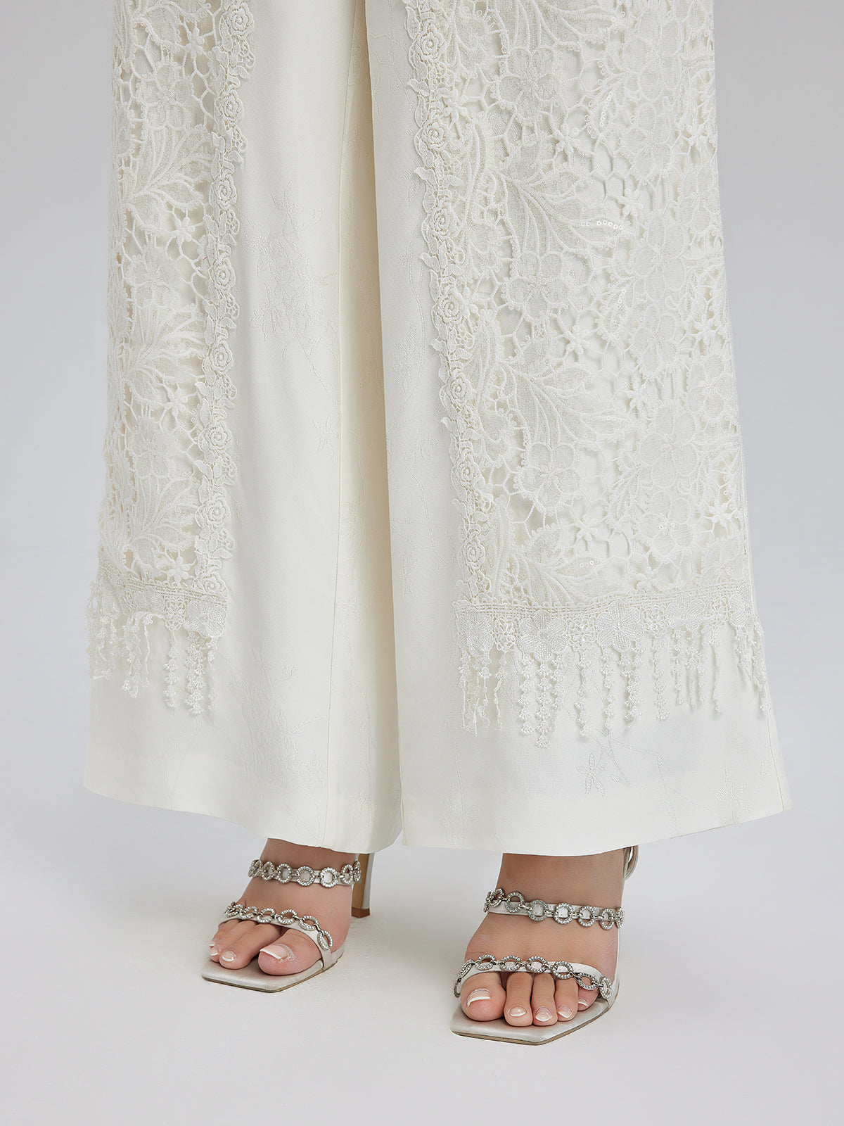 Final Sale | French Lace Patchwork Jacquard Satin Pants