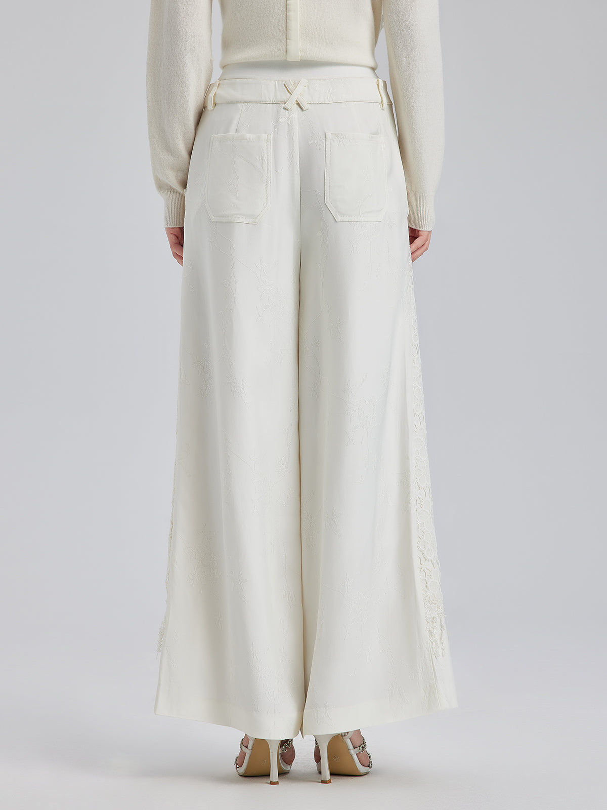Final Sale | French Lace Patchwork Jacquard Satin Pants