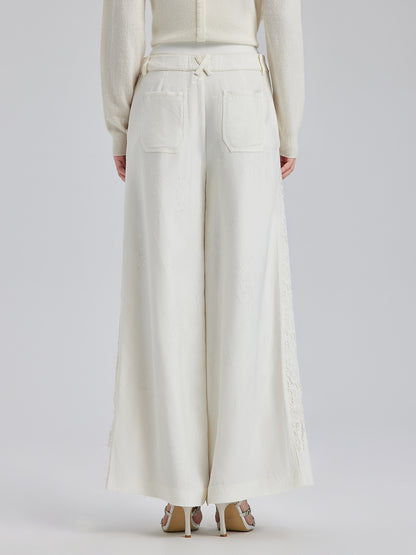 French Lace Patchwork Jacquard Satin Pants