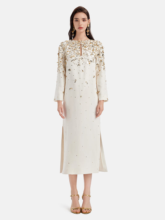 Wool & Silk Beaded Embroidered Dress