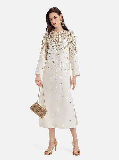 Wool & Silk Beaded Embroidered Dress