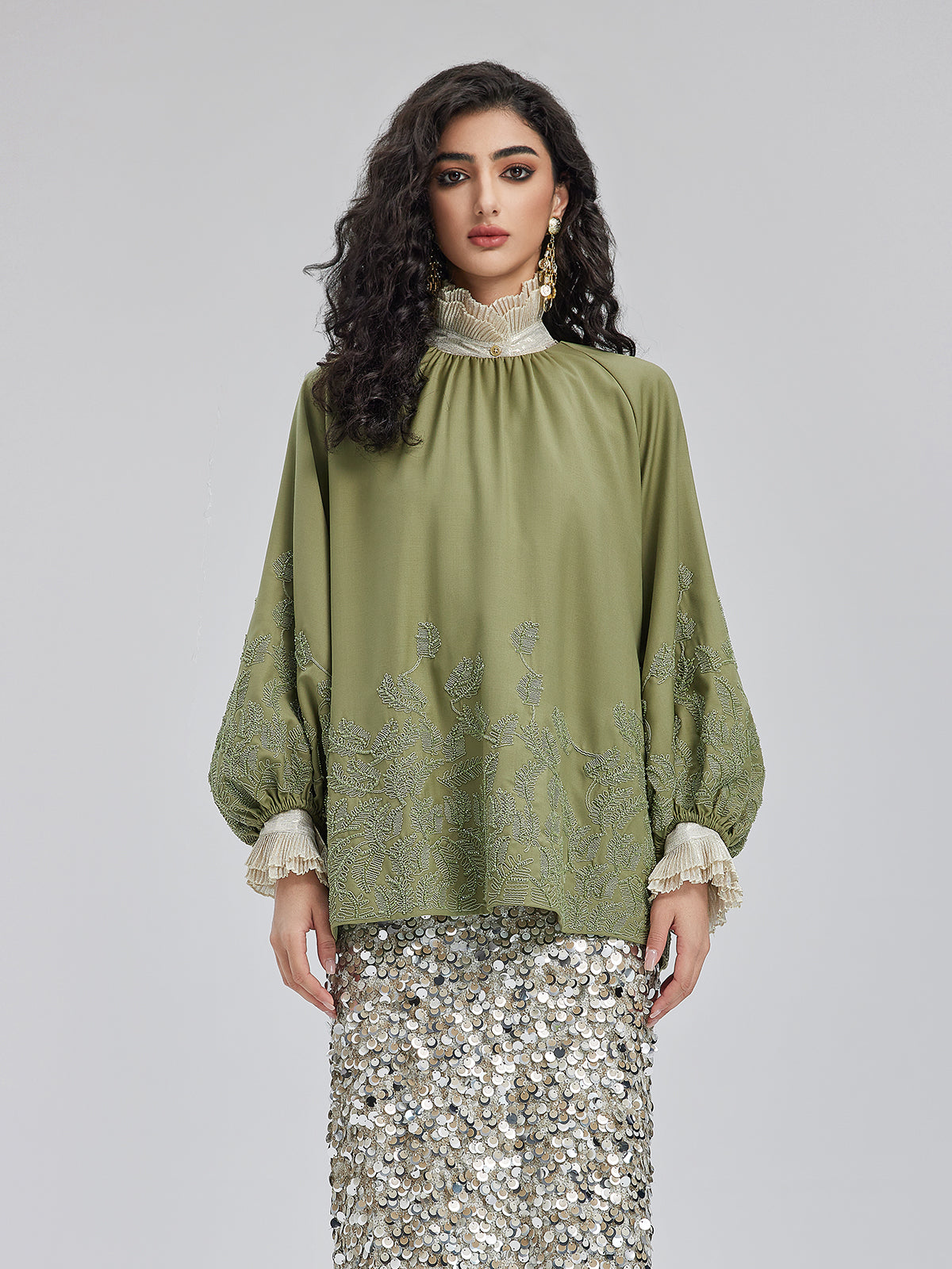 Green Beaded Embroidered Top