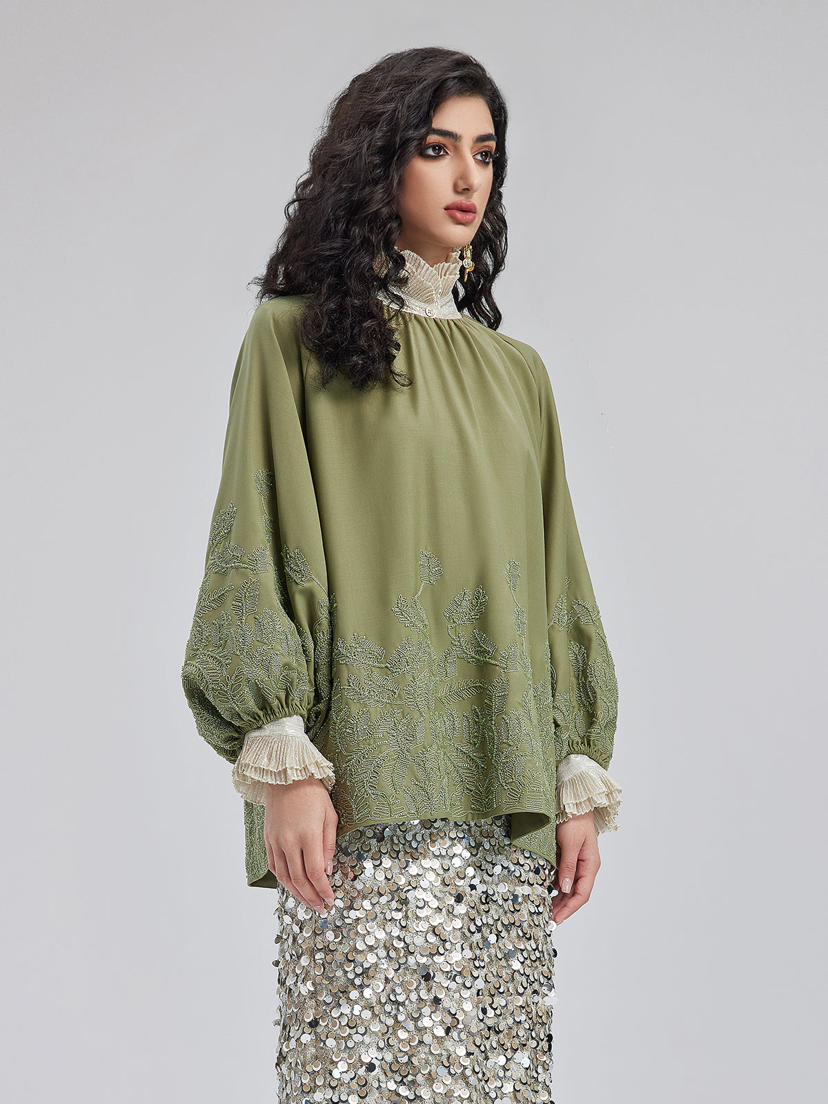 Green Beaded Embroidered Top