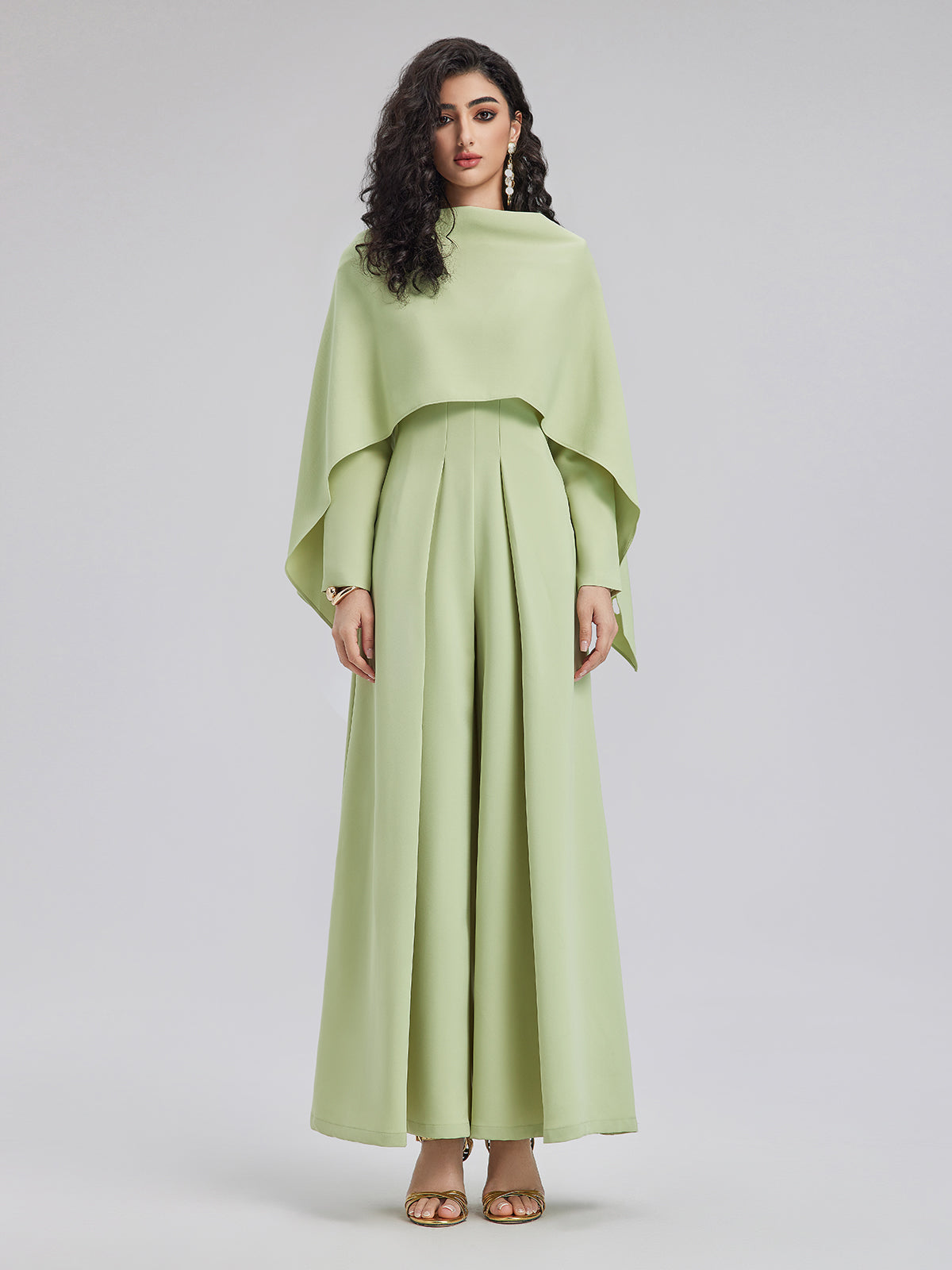 Cape-Style Jumpsuit with Wide Legs