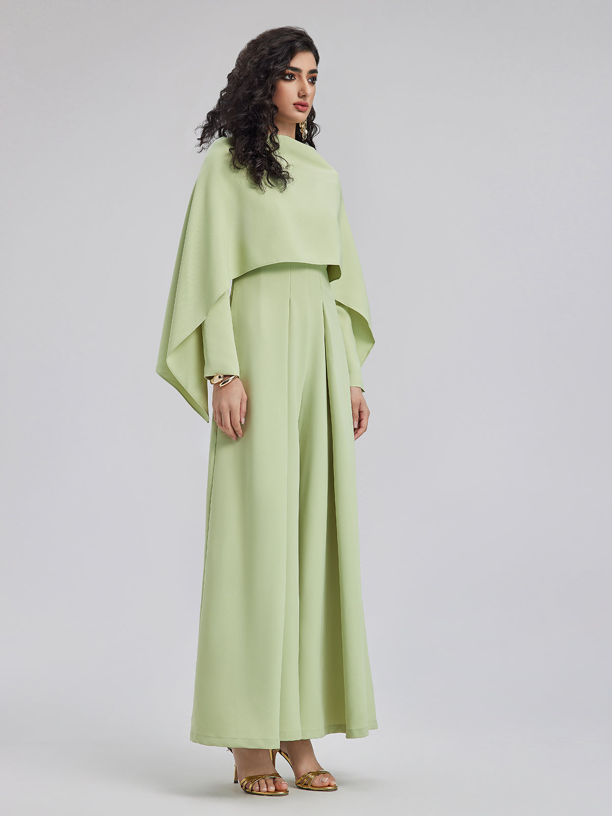 Cape-Style Jumpsuit with Wide Legs