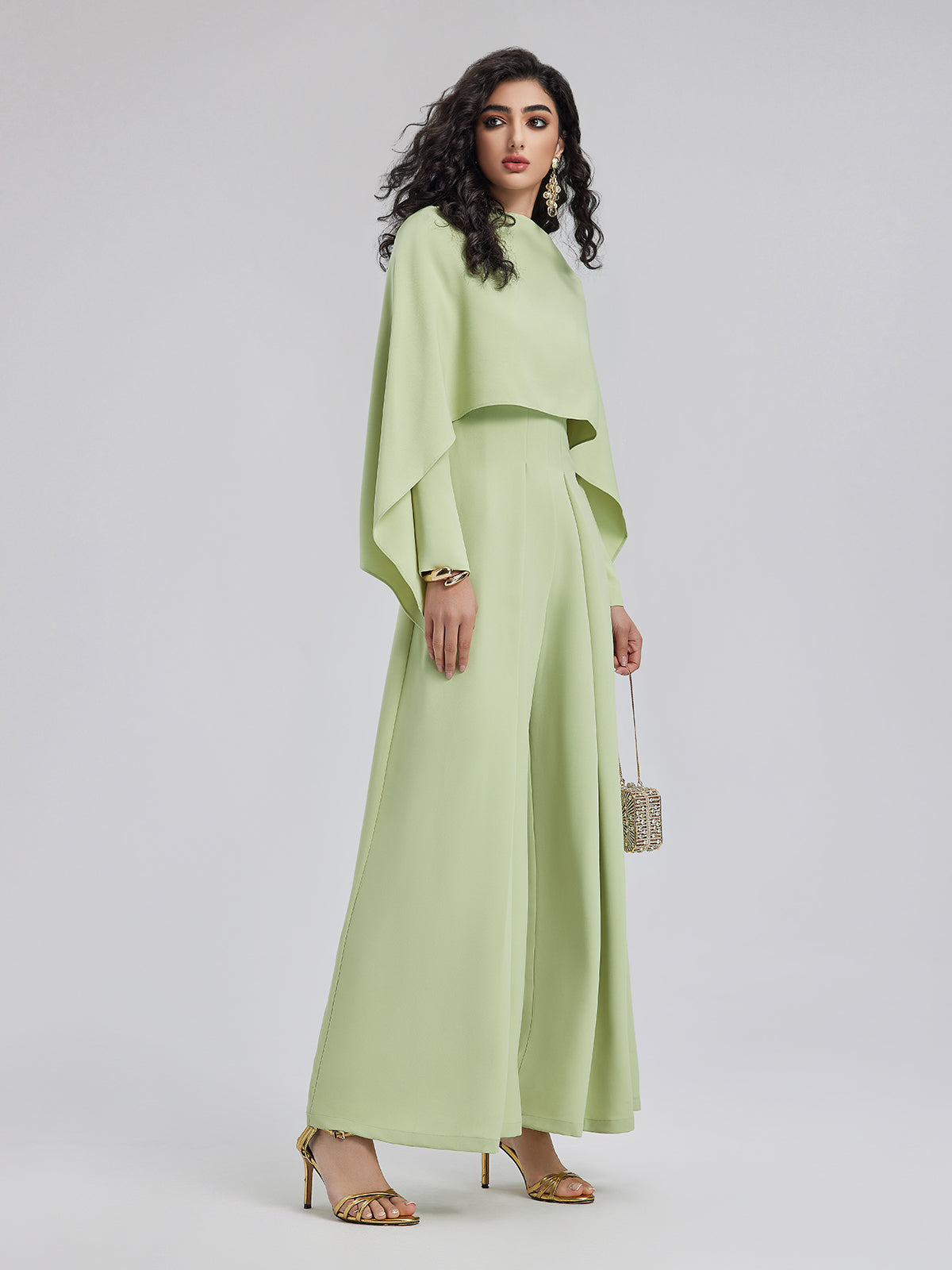 Cape-Style Jumpsuit with Wide Legs