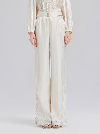 Romantic Island Beaded Wide-Leg Pants