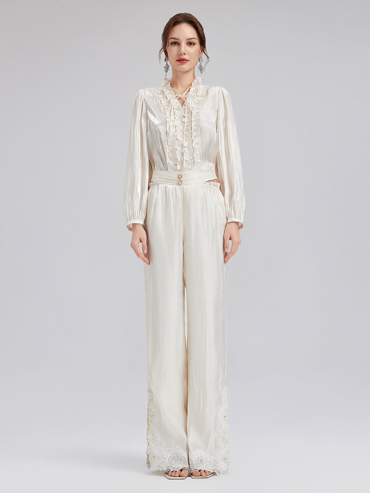 Romantic Island Beaded Wide-Leg Pants