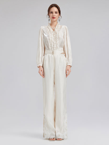 Romantic Island Beaded Wide-Leg Pants