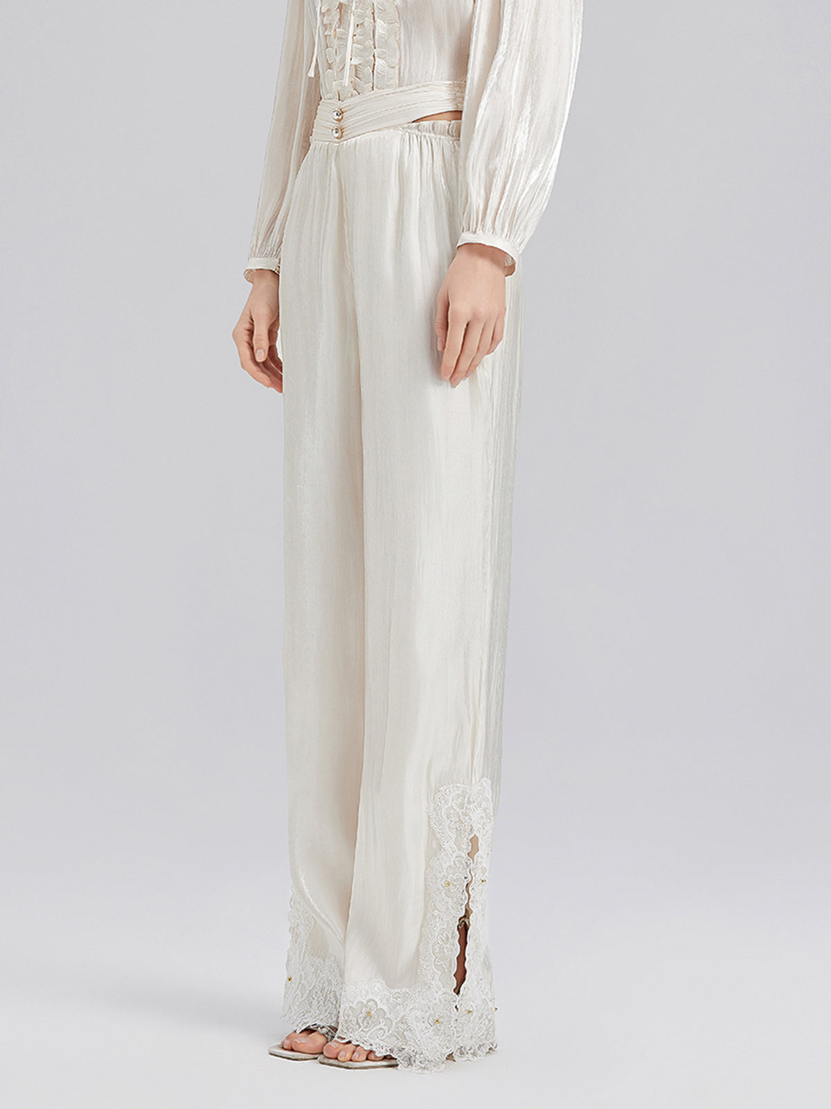 Romantic Island Beaded Wide-Leg Pants