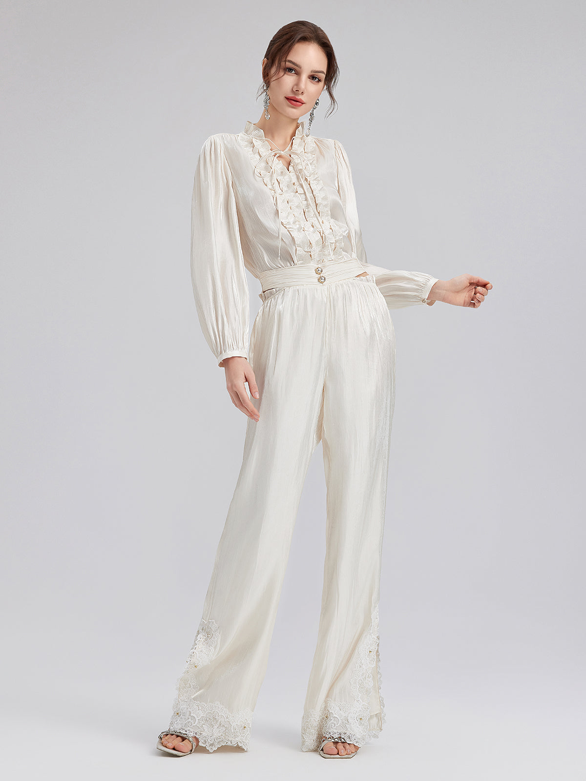 Romantic Island Beaded Wide-Leg Pants