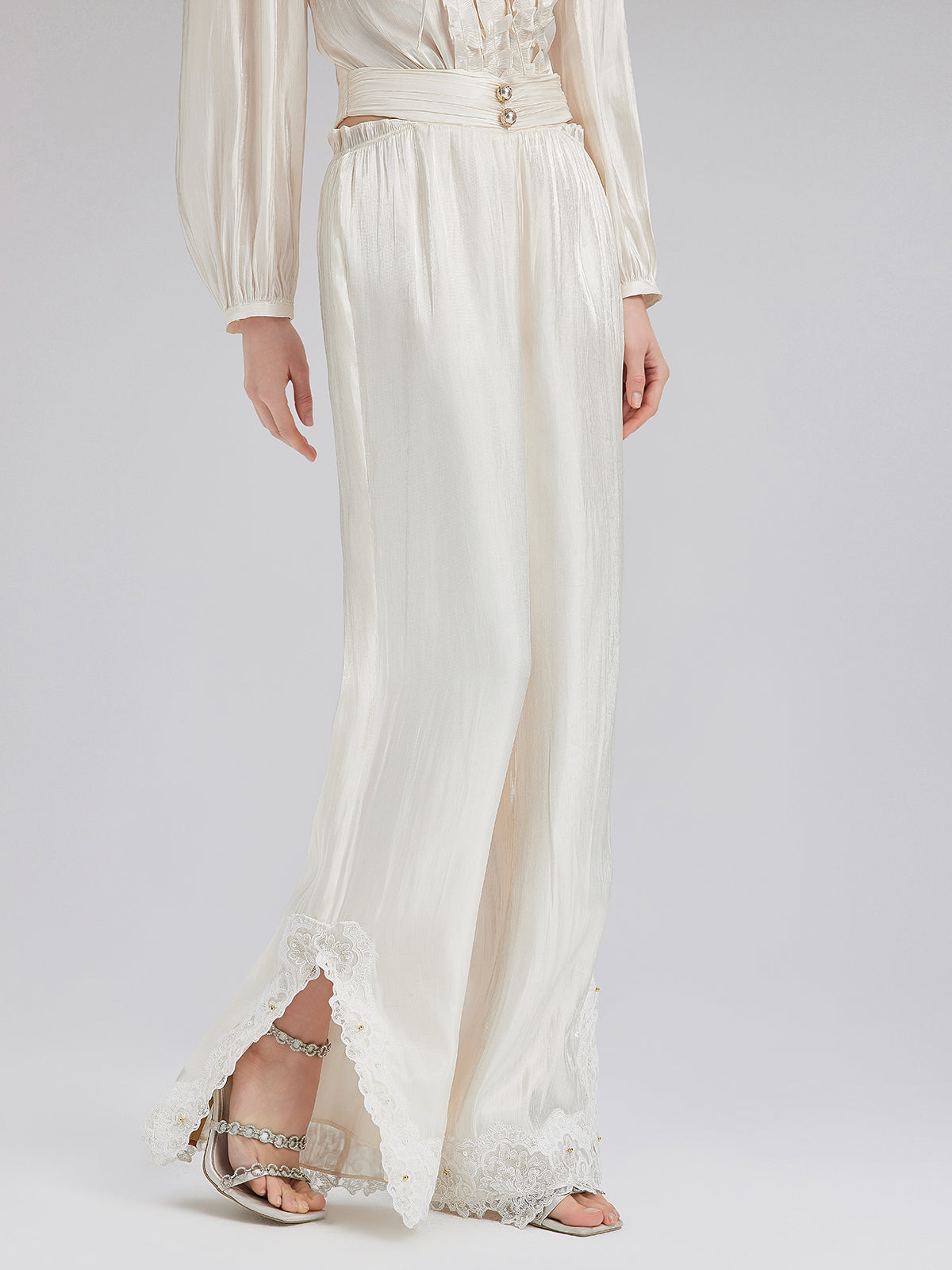 Romantic Island Beaded Wide-Leg Pants