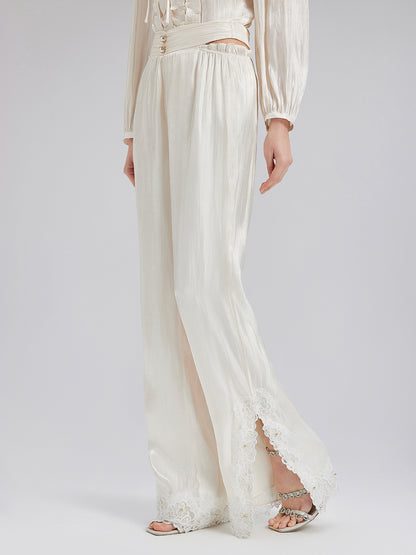 Romantic Island Beaded Wide-Leg Pants