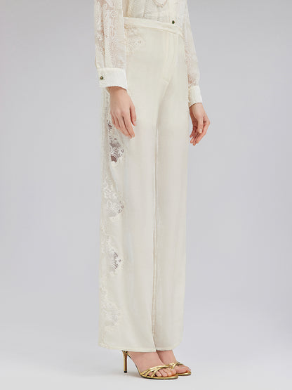 Lace-Trimmed Straight Leg Pants