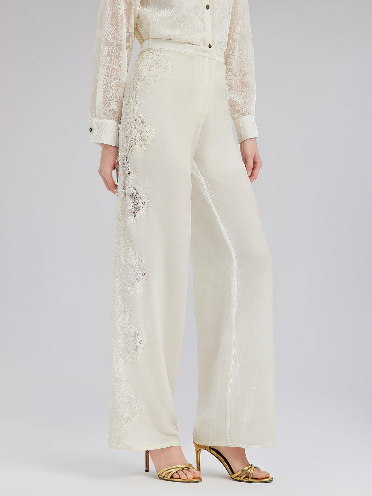 Lace-Trimmed Straight Leg Pants