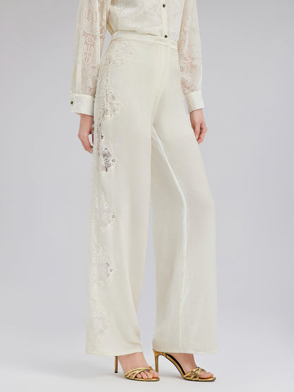 Lace-Trimmed Straight Leg Pants