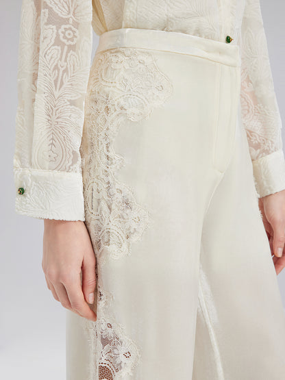 Lace-Trimmed Straight Leg Pants