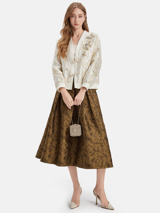 Gold Thread Embroidered Floral  Cardigan